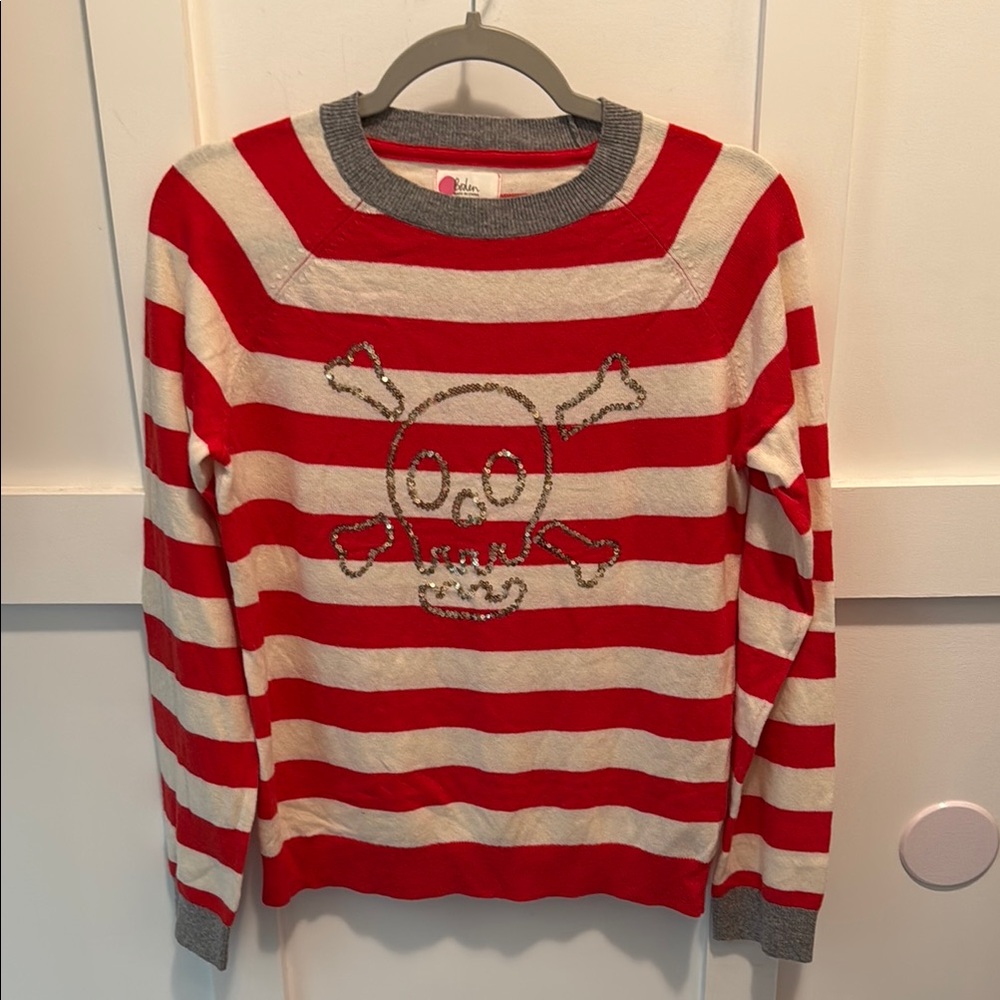 Girls Boden Red and Cream Crew Neck Skull Boned Sweater Classic Stripes size16Y